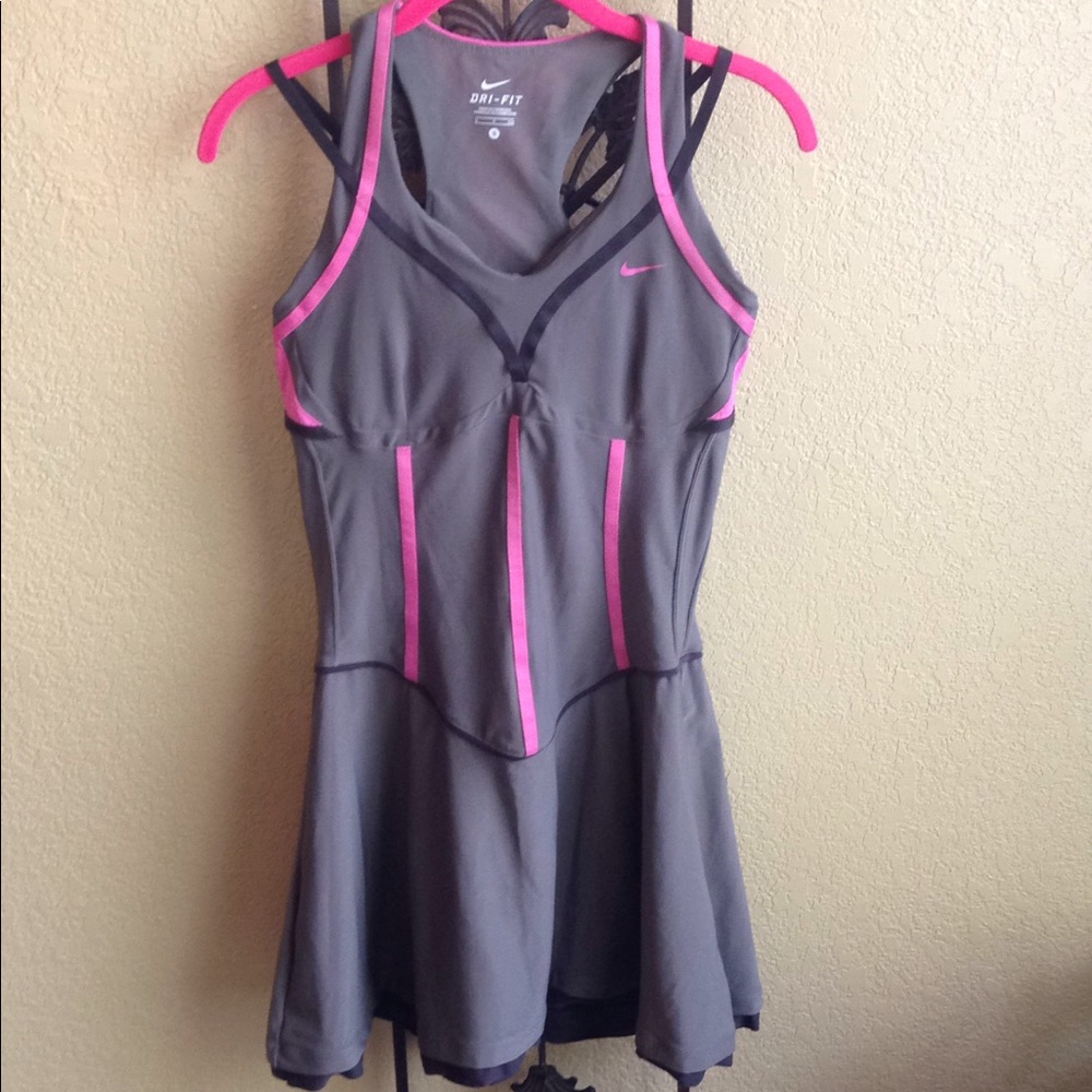 NIKE Dri-Fit Tennis Dress Grey/Pink corset strappy style (no compression shorts)